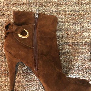 Nine West Cognac Suede Platform Bootie with Bow